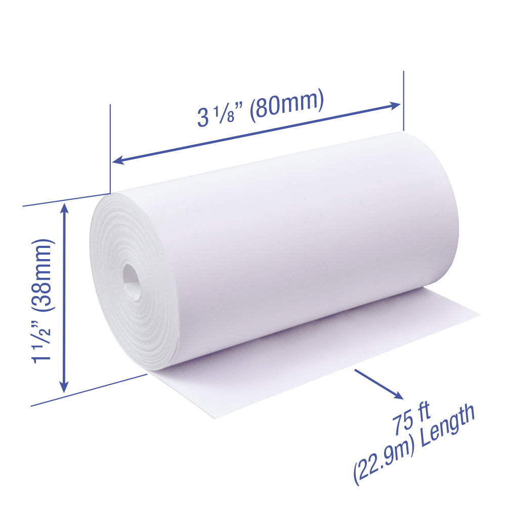 POS1 Thermal Paper 3 1/8 x 75 ft x 38mm CORELESS BPA Free 96 rolls