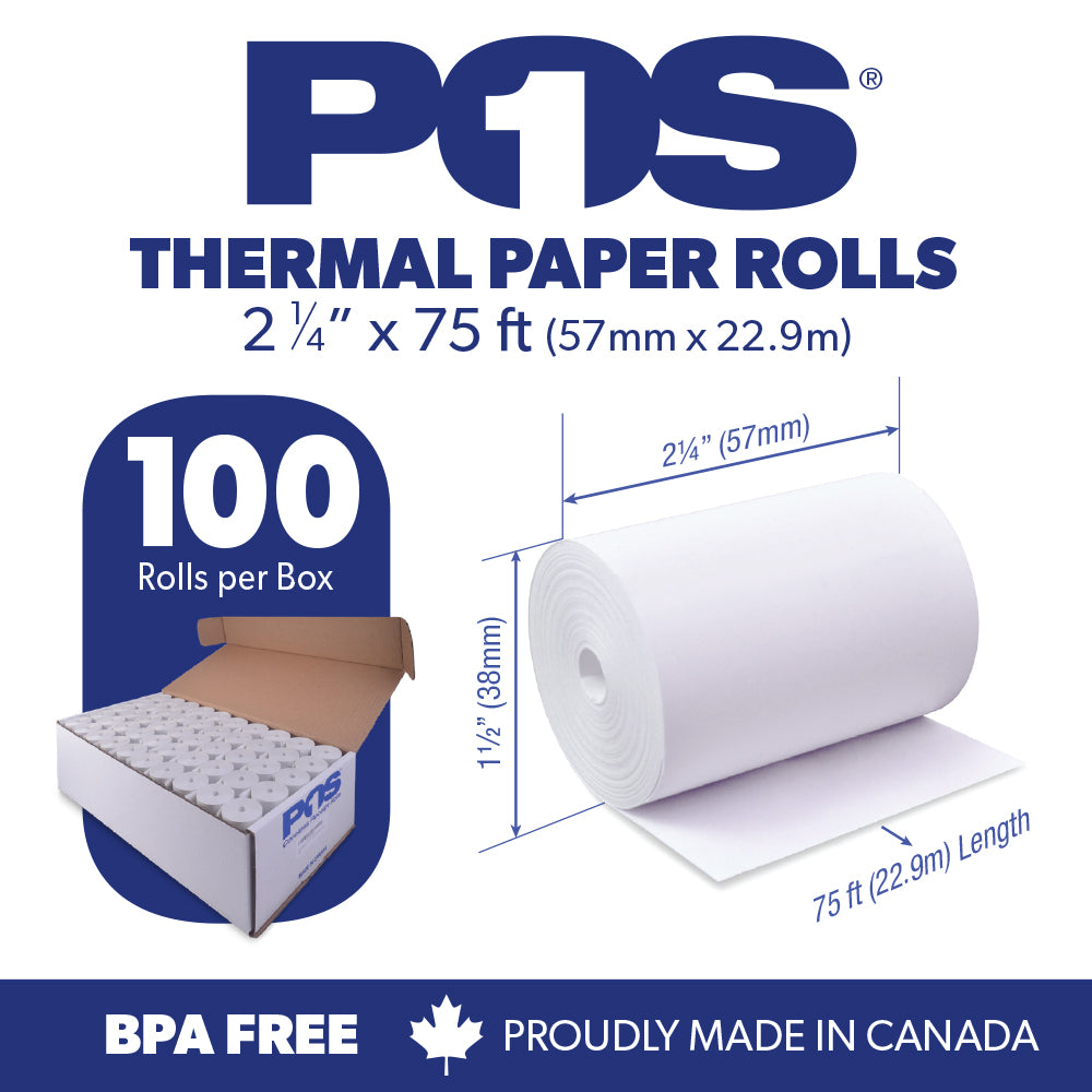 POS1 Thermal Paper 2 1/4 x 75 ft 100 rolls